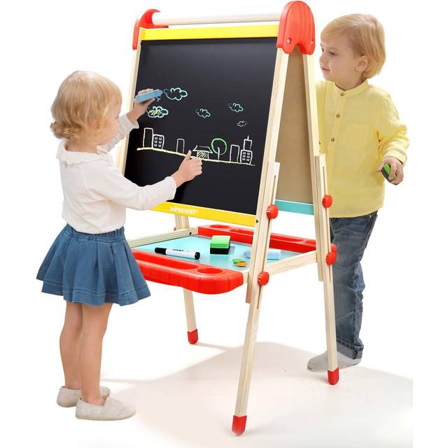 Childrens Painting Easel and Blackboard, Wooden Art Easel for Kids, Childs Chalkboard Easel for Toddlers