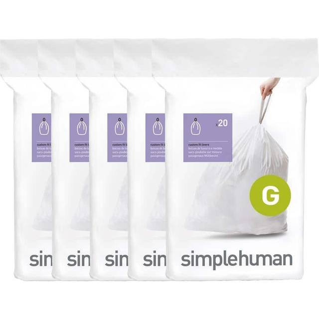 simplehuman Code G 100 Count Genuine Custom Fit Liners  Drawstring Trash Bags in Dispenser Packs  30 Liter / 8 Gallon  White