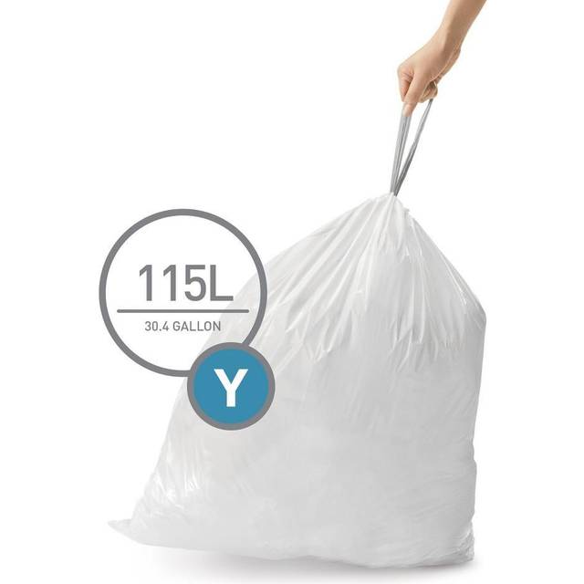 simplehuman Code Y 200 Count  Genuine Custom Fit Liners  Drawstring Trash Bags  30 Liter / 8 Gallon  White