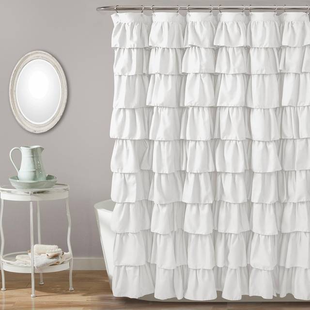 Frodig dekor, elfenbensfärgat duschdraperi med volanger | Blommig texturerad shabby chic bondgårdsstil design, 183 x 183 cm