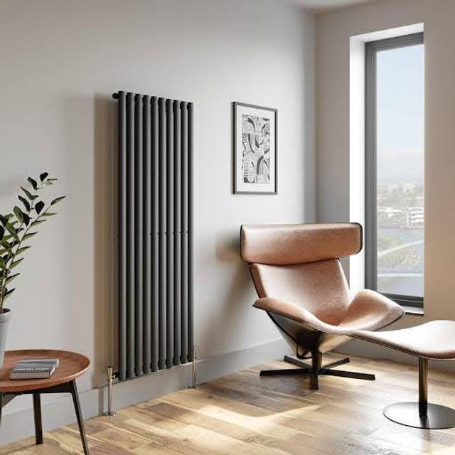 DuraTherm Vertical Oval Tube Single Panel Designer Radiator - 1600 x 600mm Anthracite