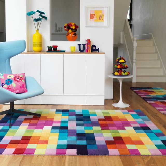 (Large  200x300cm) Funk Rugs - Multi Coloured Bright Modern Pure Wool