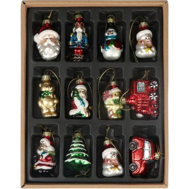 Set of 12 Mini Glass Hanging Christmas Tree Decorations by Gisela Graham