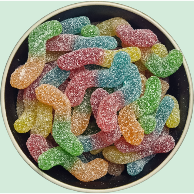 Sour glow worms - 49 g. Bland Selv