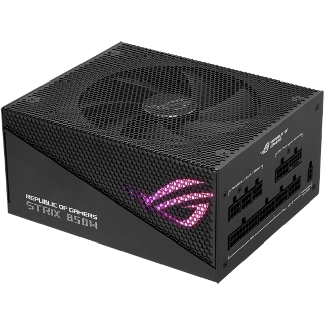 ASUS ROG Strix 850 W Gold Aura Edition RGB strömförsörjning (850 watt, Aura Sync RGB-belysning, 80+ guldcertifiering, axial-Tech-fläkt, ATX 3.0 kompatibel, PCIe 5.0 Ready)