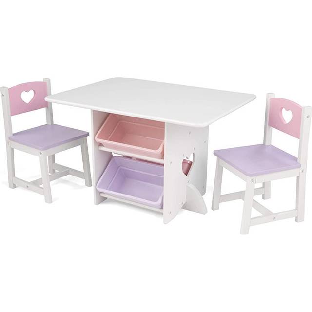 KidKraft Heart Wooden Table and 2 Chairs with Storage Bins, Kids Table and Chair Sets, Toy Storage, Kids Children's Playroom/Bedroom Furniture, 26913