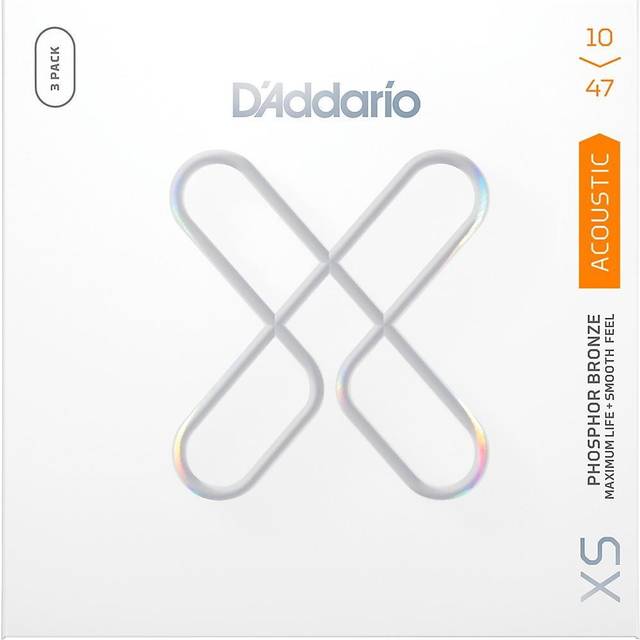 D'Addario XS Phosphor Bronze Acoustic Guitar Strings, 3-pack, Extra Light (XSAPB1047-3P)