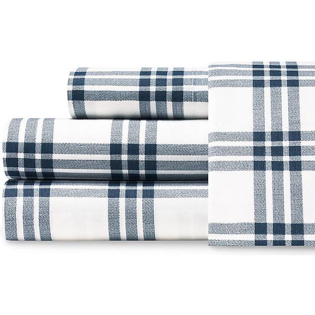 Eddie Bauer - King Sheets  Cotton Percale Bedding Set  Crisp & Cool Home Decor (Navy Plaid 4 pcs  King)