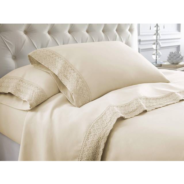 Modern Threads Soft Microfiber Crochet Lace Sheets - Luxurious Microfiber Bed Sheets - Includes Flat Sheet  Fitted Sheet with Deep Pockets  & Pillowca