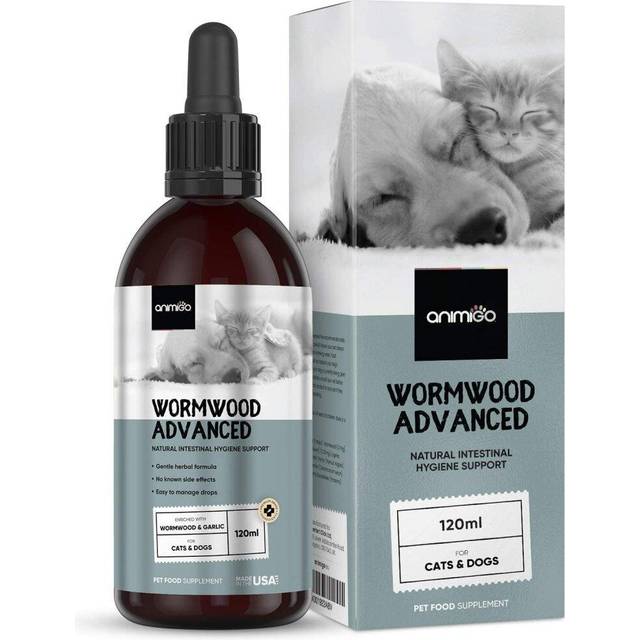 animigo avmaskningsmedel katt & hund - 120ml droppar - 1+ års förbrukning - avmaskningsmedel med malört - alternativ till tabletter - avmaskningsmedel för mag- och tarmhälsa - naturliga ingredienser