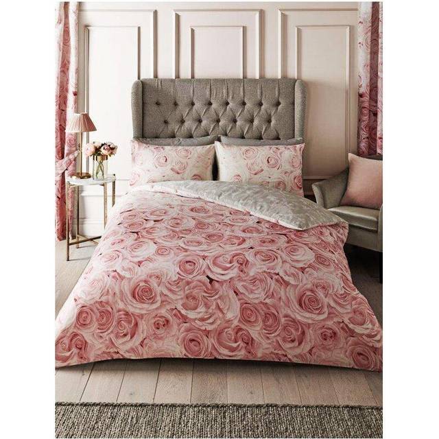 Printed Polycotton Bellerose Duvet Cover With Pillowcases - Pink - King