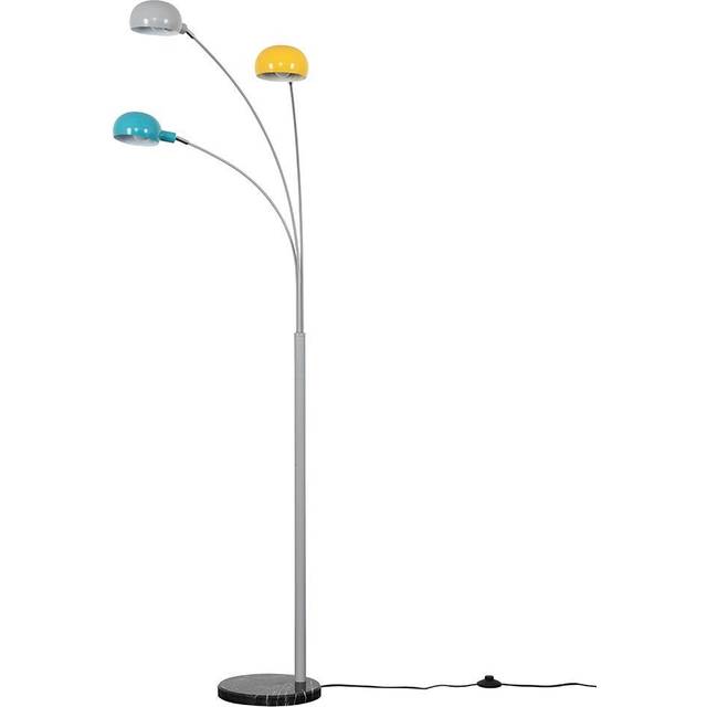 Minisun - 3 Way Grey Metal And Marble Curva Floor Lamp With Yellow Blue And Grey Dome Shades