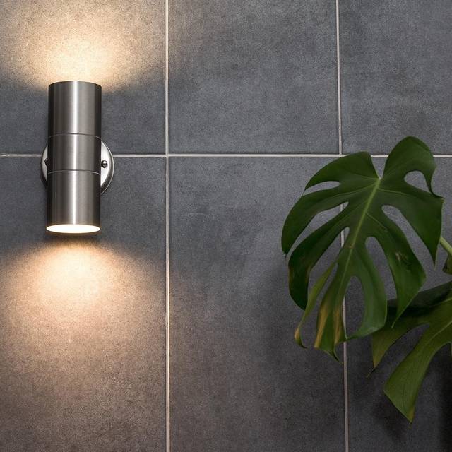 Gainsford Modern IP44 Rated Stainless Steel Outdoor Garden Up Down Security Wall Light
