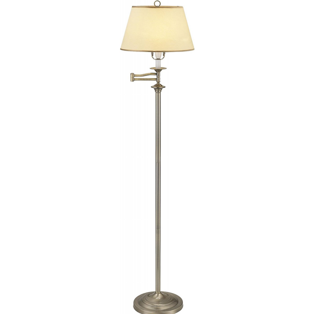 Traditional Antique Brass Swing Arm Floor Lamp with Cream Shade, Gold