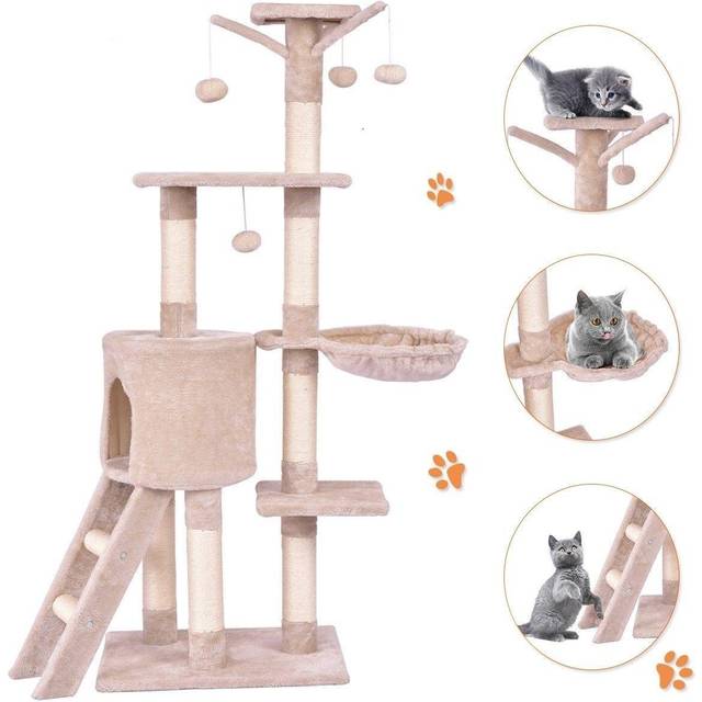 140cm Cat Tree Climbing Tower with Scratching Sisal Posts-Beige