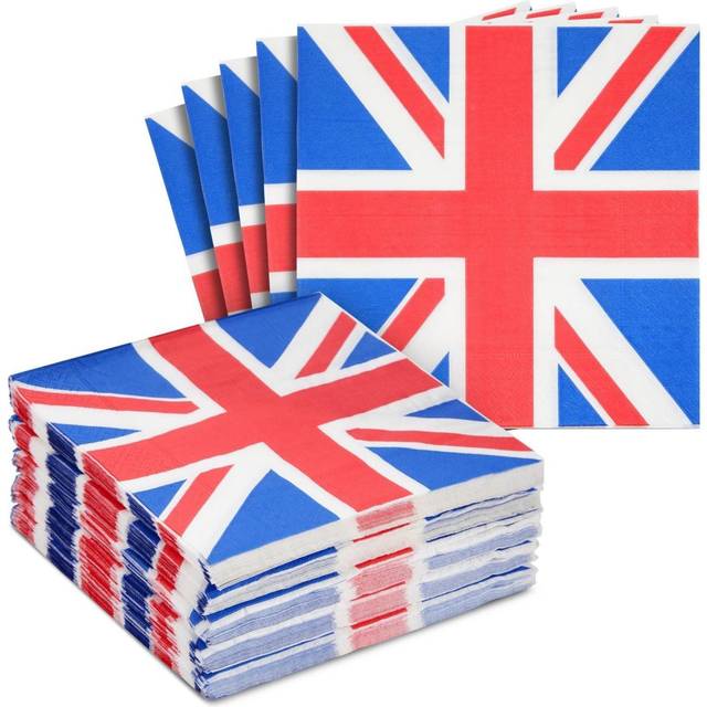 100 Pack Union Jack Party Napkins Serviettes, Red White and Blue Napkins for Royal Theme Tableware Party Supplies, British GB UK Sporting Event, 33cm