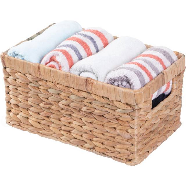 Natural Woven Water Hyacinth Wicker Rectangular Storage Bin Basket with Handles  Small