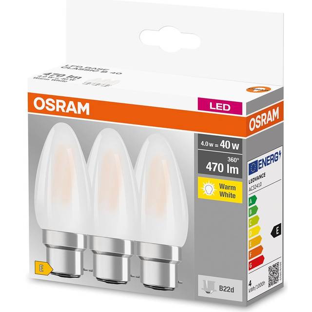 LED Frosted Filament 40W Candle BC (B22d) 3 PACK