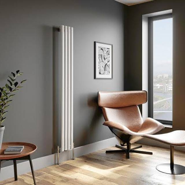 DuraTherm Vertical Oval Tube Single Panel Designer Radiator - 1800 x 240mm White