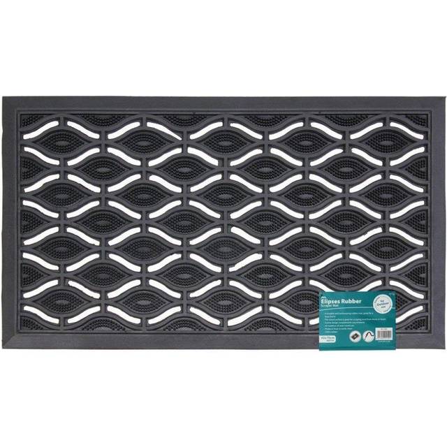 JVL Heavy Duty Ellipse Design Eyes Rubber Floor Door Mat - 40 x 70cm, Black
