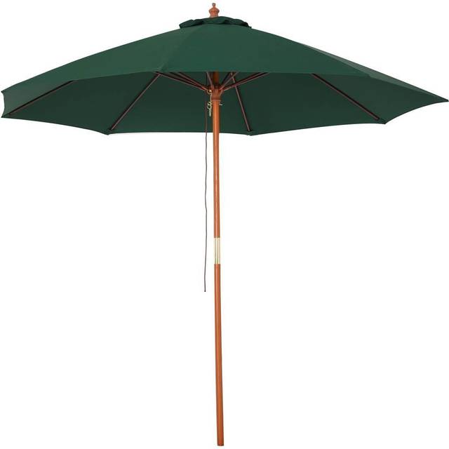 Outsunny 2.5m Wooden Garden Parasol Outdoor Umbrella Canopy w/ Vent Green | TJ Hughes