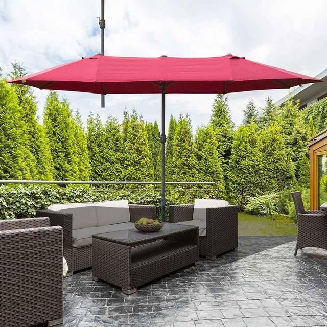 Outsunny Crank-Operated 4.6M Wine Red Umbrella | Wowcher