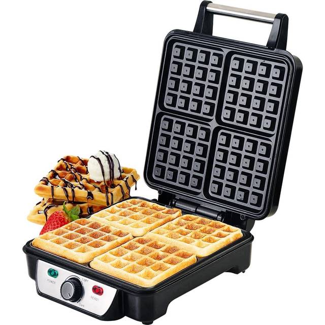 GEEPAS 4 Slice Non-stick Electric Belgian Waffle Iron Machine - Silver;Black (10.5cm)