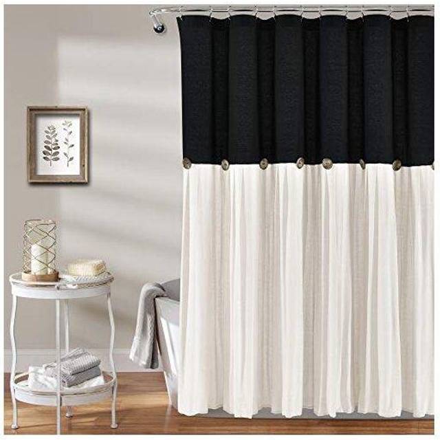 Lush Decor Linen Button Shower Curtain  72 x 72  Black  White