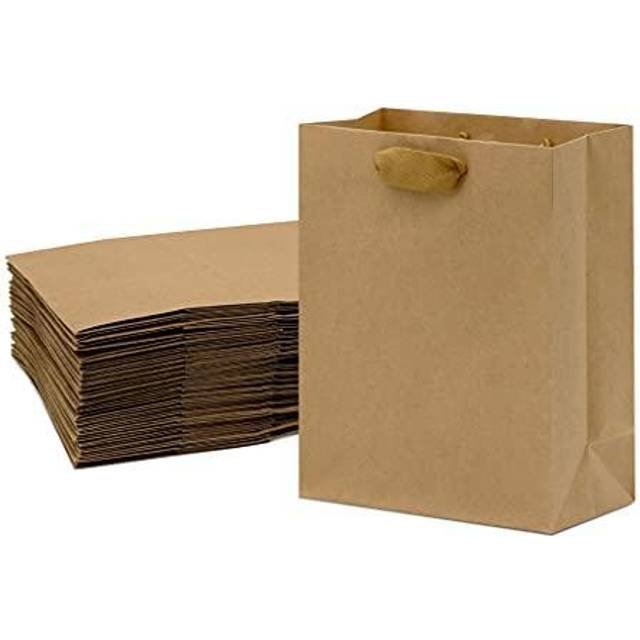 Brown Gift Bags with Handles - 8x4x10 Inch 25 Pack Designer Kraft Shopping Bags in Bulk  Small Gift Wrap Totes with Fabric Handles for Boutiques  Smal