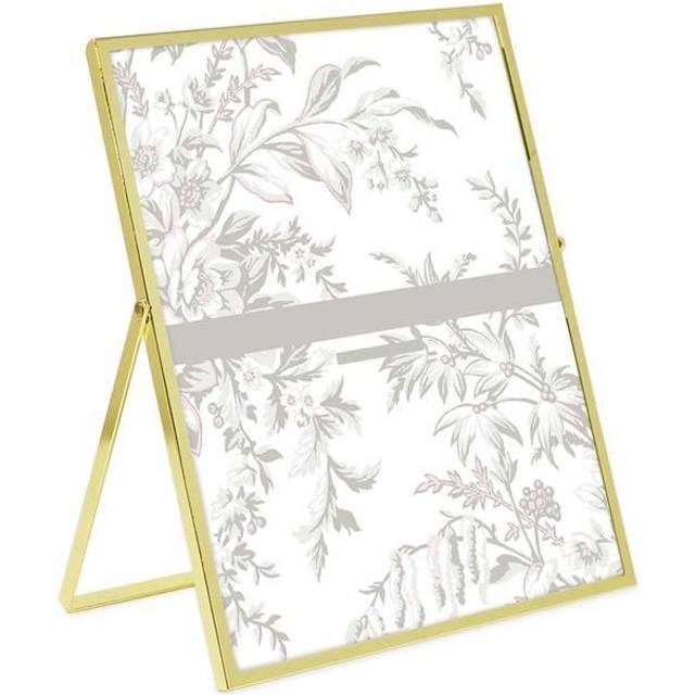 Laura Ashley 8x10 Gold Flat Metal Picture Frame Vertical with Pull-Out Easel Stand  Made for Tabletop  Counterspace  Shelf and Desk