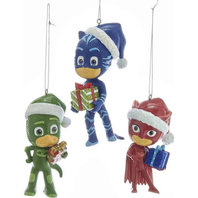 Kurt Adler PJ1191 Holiday Decorative PJ Masks Santa Hats Hanging Accessory Resin Christmas Tree Ornament Set with String Hanger (3 Pack)