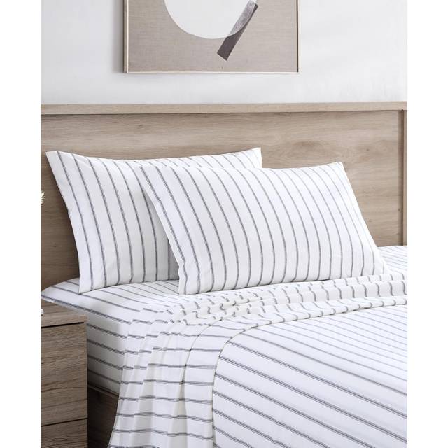 Stone Cottage - Full Sheets  Cotton Percale Bedding Set  Crisp & Cool Home Decor Trenton Stripe Grey  Full