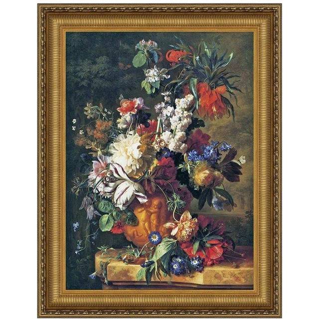 Bouquet Of Flowers In An Urn Framed Canvas Replica Painting: Medium