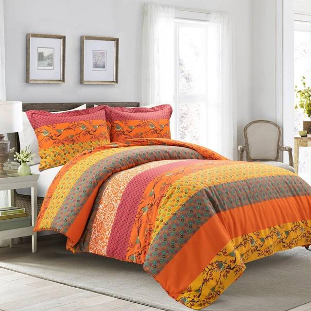 Lush Decor Royal Empire Duvet Cover Set - Reversible Striped Bold Colorful Bohemian Patterns - Soft 100% Cotton Comfort - 3 Piece Bedding Set - King