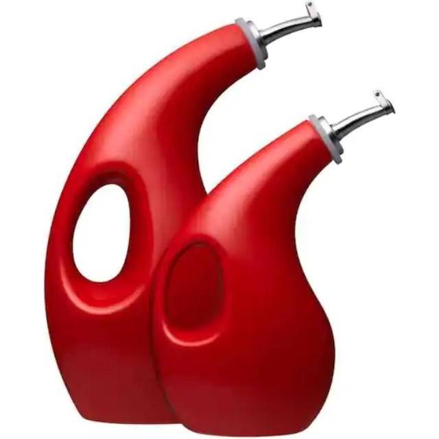 2-Piece EVOO Oil and Vinegar Bottle Set - Red