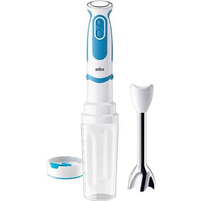 Braun stavmixer MQ 5251 – MultiQuick 5 Vario Fit mixerstav med rostfritt stål mixfot och Blend & Go tillbehör för smoothies när du är på språng, 1000 watt, vit/blå