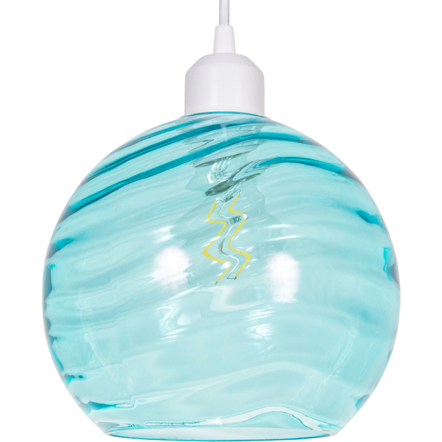 Modern Designer Circular Ribbed Glass Non Electric Pendant Lamp Shade - Blue (17cm H X 20cm W X 20cm D)