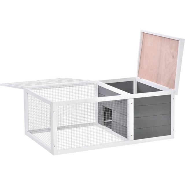 PawHut Wooden Rabbit Hutch Small Animal Cage Asphalt Roof 115 x 66 x 47.5 cm