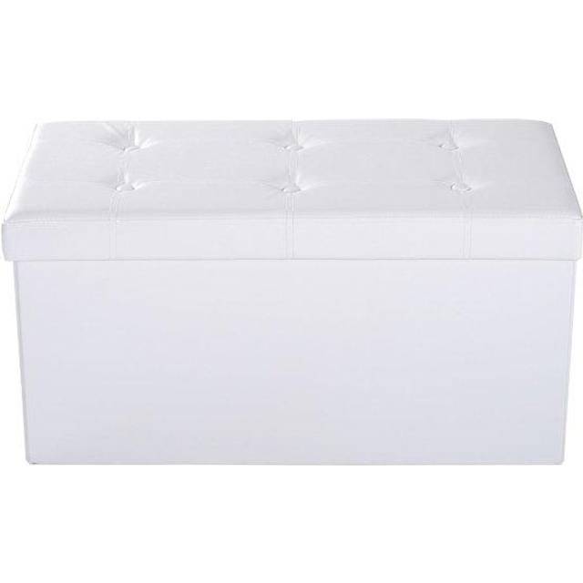 Folding Cream White Faux Leather Storage Cube Ottoman Bench Seat PU Rectangular Footrest Stool Box - Home Living | TJ Hughes