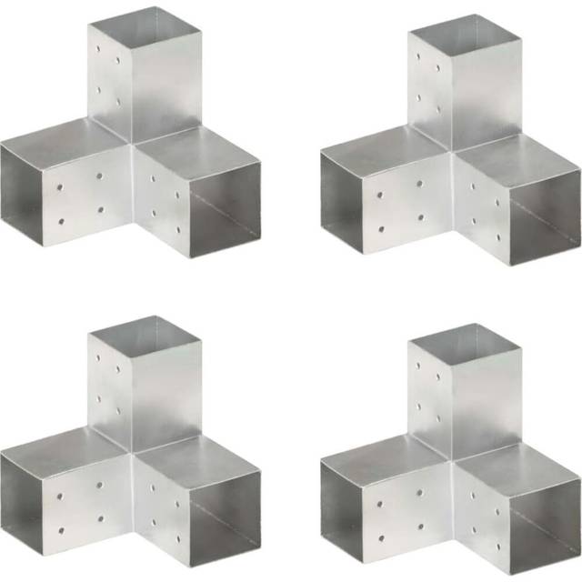 vidaXL Post Connectors 4 pcs Y Shape Galvanised Metal 81x81 mm - Silver