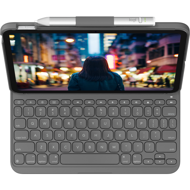 Logitech iPad-tangentbordsfodral (10:e generationen) | Slim Folio med integrerat trådlöst tangentbord (Grafitgrått) - French Layout