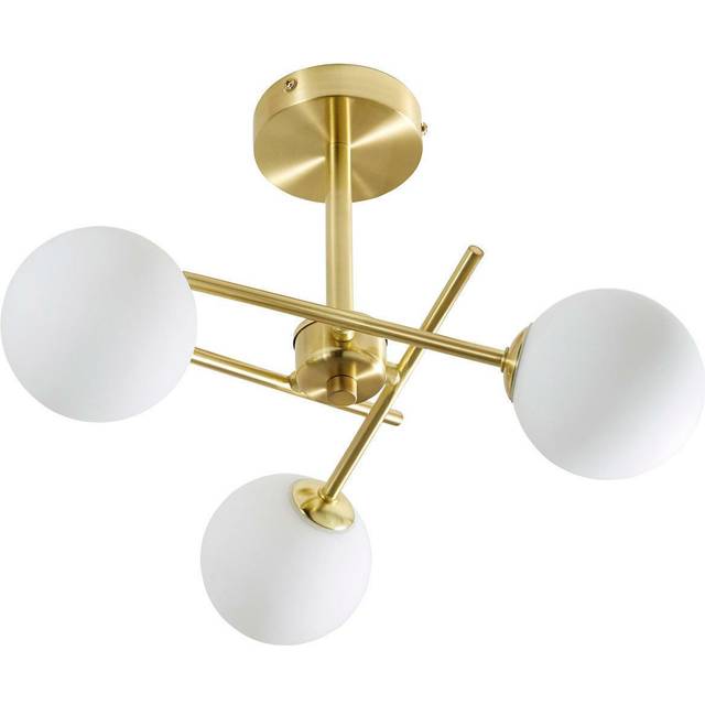 Spa Lindos 3-Light Semi-Flush Ceiling Light Opal Glass and Satin Brass