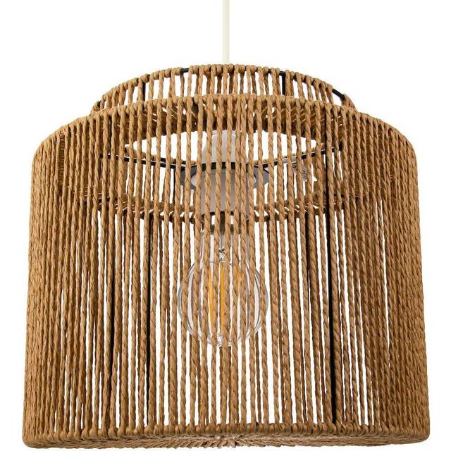 Traditional Vintage Thin Woven Rope Brown Non-Electrical Pendant Light Shade - One Size