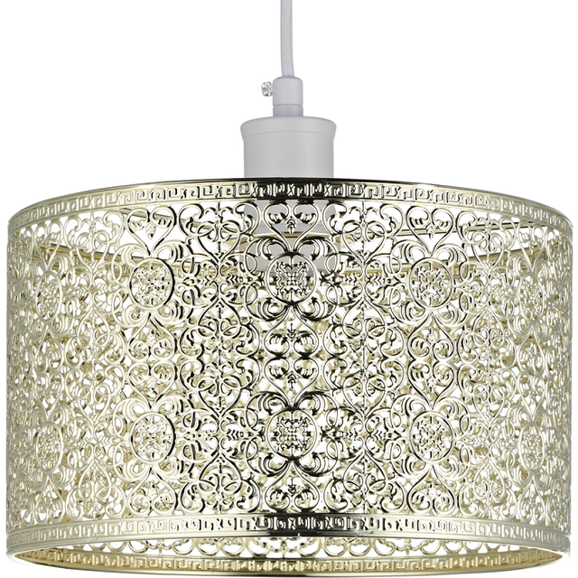 Ornate Moroccan Style Decorated Pendant Lighting Shade - Gold (15cm H X 25cm W X 25cm D)
