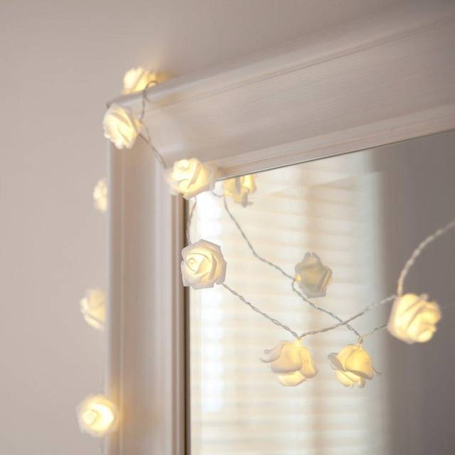 20 Warm White LED Rose Flower Battery Fairy Lights