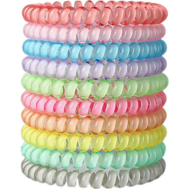Candy Color Hair Accessories 10 Piece Coil Elastics Multicolor NoCrease Telephone Cord Plastic Hair Ties for Women