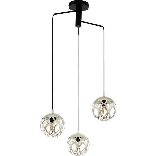 EGLO Mirtazza Pendant Light 3-Bulb Vintage Country House Style Steel Pendant Light in Champagne Black Dining Table Lamp Living Room Lamp Hanging with