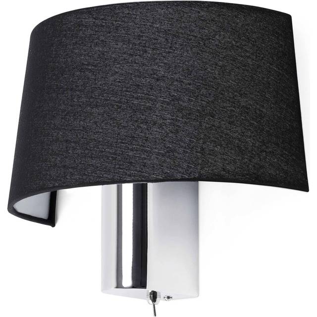 Faro Hotel - 1 Light Indoor Wall Light Chrome with Black Shade, E27
