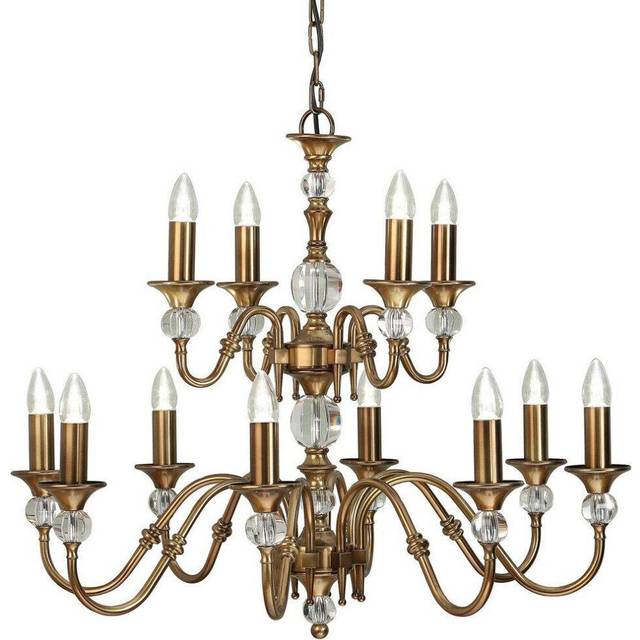Diana Ceiling Pendant Chandelier Antique Brass & K9 Crystal Curved 12 Lamp Light
