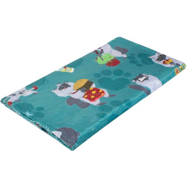 Oversized Fleece Thermal Blanket 180cm x 200cm - Turquoise Cat Design